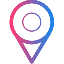 A colorful map pin icon with a circle in the middle.