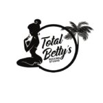 A black and white logo of a woman with a palm tree.